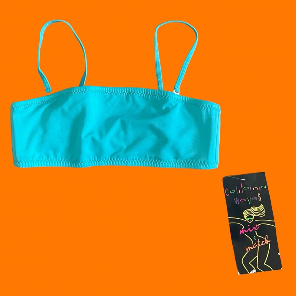 90's vintage aqua blue strapless bikini top SMALL *deadstock* california waves